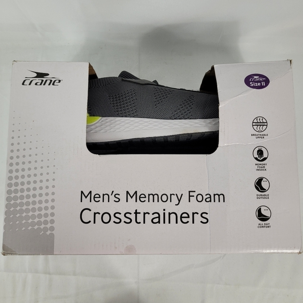 Crane Men's Sneakers Size 11 Memory Foam Athletic Walking Shoes Grey New In Box